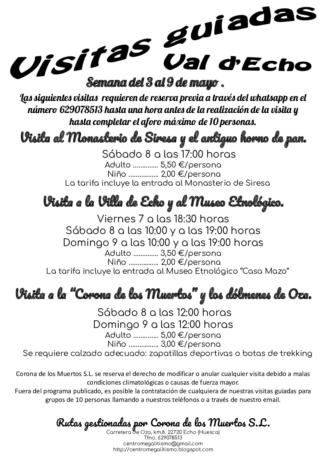 PROGRAMA CULTURAL EN LA VAL D´ECHO DEL 3 AL 9 MAYO 2021